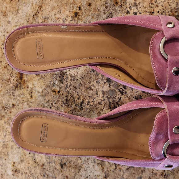 Coach Pink Suede Mule Sandals. Buckle - Picture 4 of 16